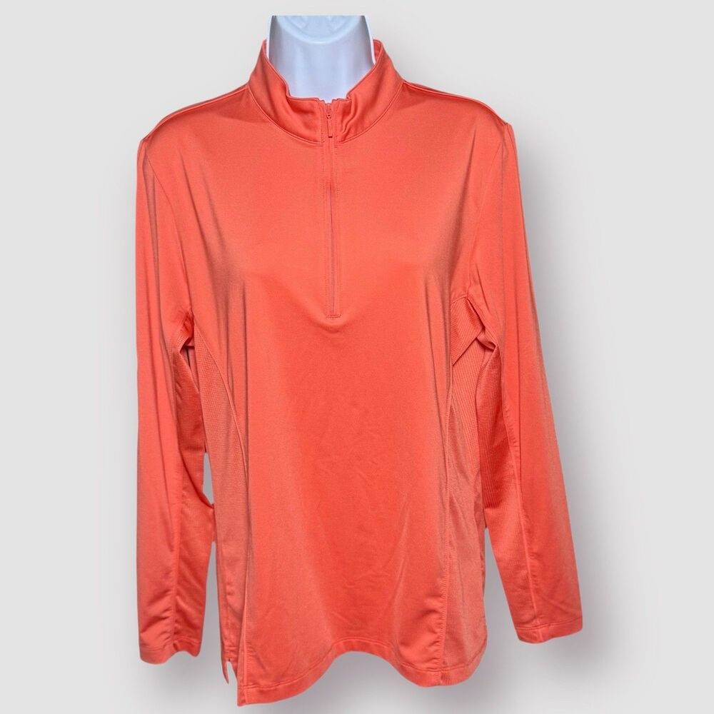 Peter Millar Womens Large Orange UPF 50+ 1/4 Zip Golf Pullover Polyester Spandex
